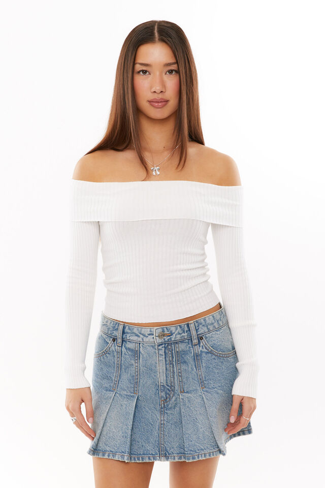 Tahlia Fold Back Knit Top, MERINGUE WHITE