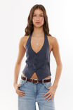 Bailey Halter Top, NAVY SMOKE PINSTRIPE - alternate image 1