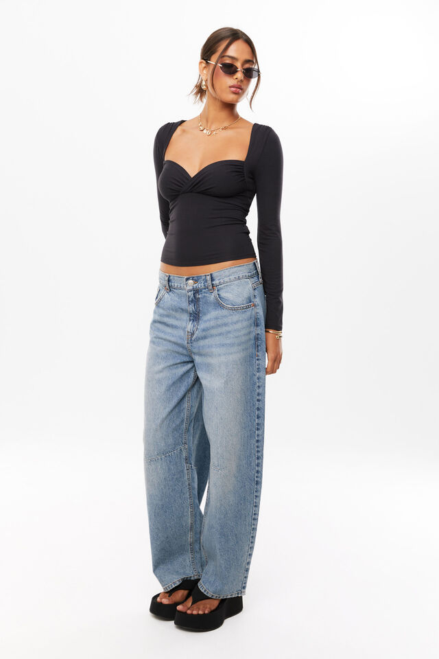Soft Jolene Long Sleeve Top, BLACK