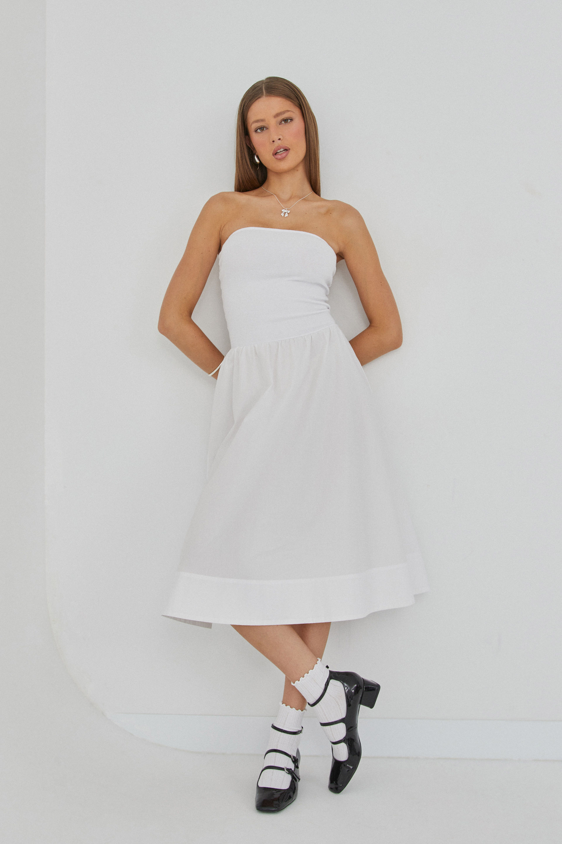 White strapless midi dress cheap