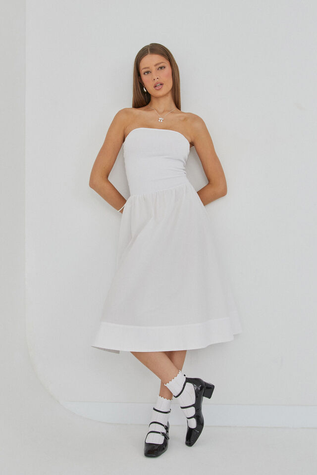 Eva Strapless Midi Dress, WHITE