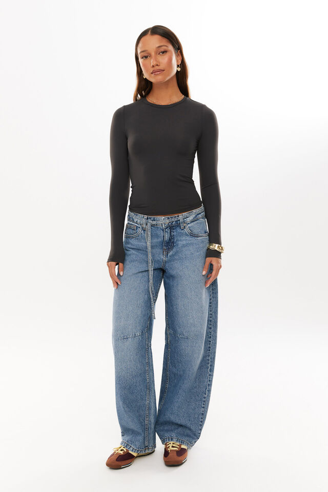 Luxe Long Sleeve Longline Tee, CHARCOAL