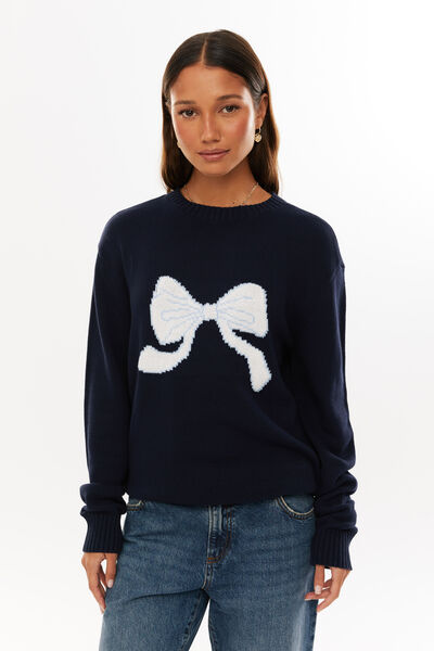 Bambie Crew Jumper, MIDNIGHT NAVY/BOW