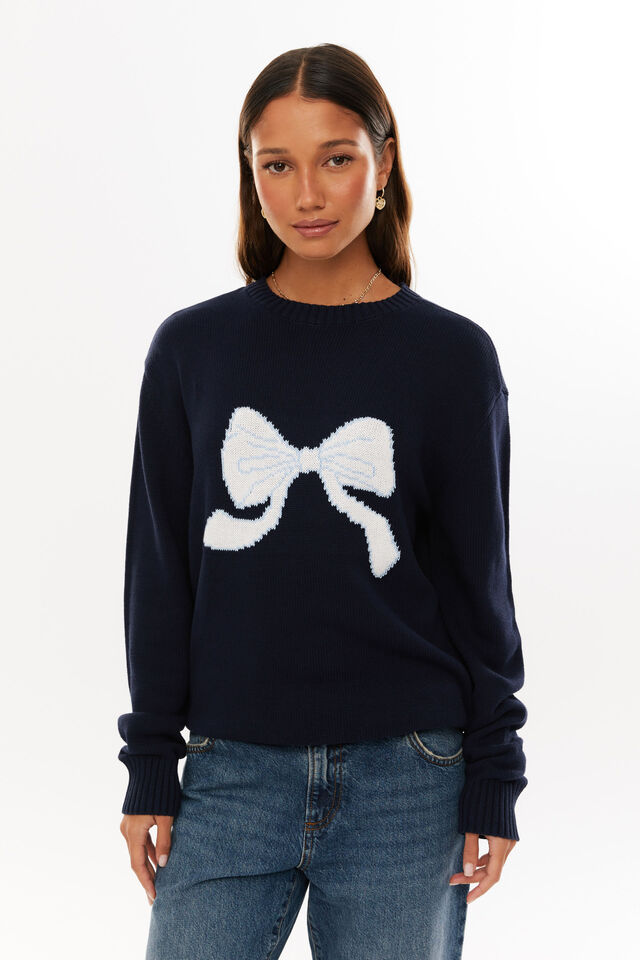 Bambie Crew Jumper, MIDNIGHT NAVY/BOW