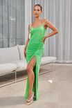 Ruched Chain Long Formal Dress, LIME GREEN