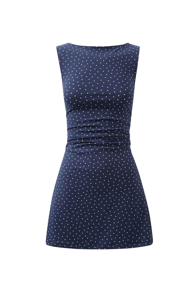 Maya A-Line Mini Dress, JANE SPOT NAVY WHITE