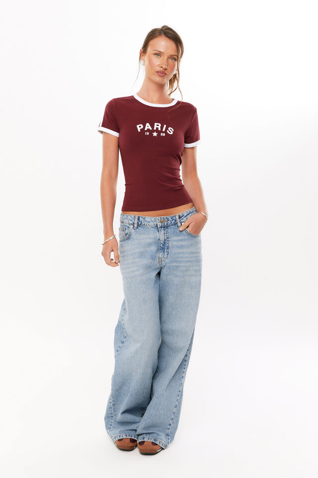 Candi Fitted Ringer Tee, DARK PLUM/PARIS