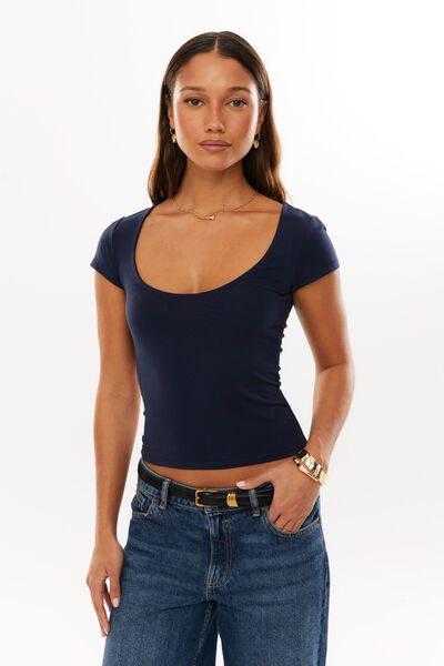 Giselle Scoop Neck Tee, NAVY LEAGUE