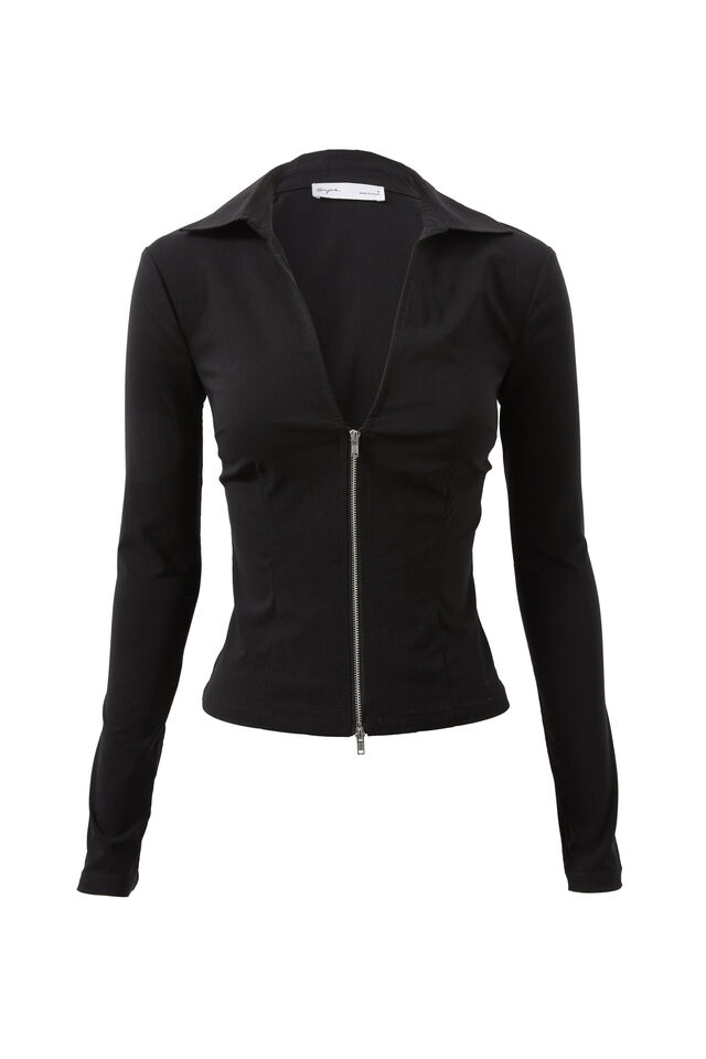 Isabel Zip Through Shirt, BLACK