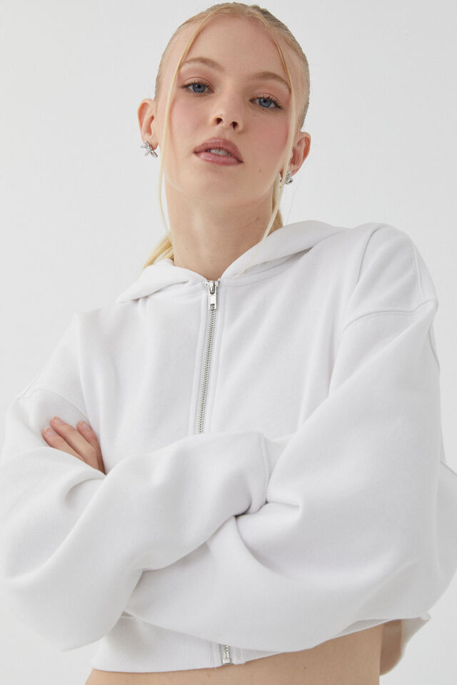 Jolie Cropped Zip Through Hoodie, CLOUD WHITE