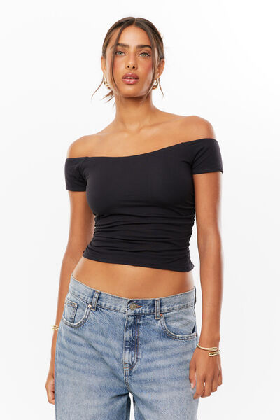 Soft Marley Off Shoulder Top, BLACK