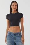 Luxe Cropped Short Sleeve Top, BLACK - alternate image 1
