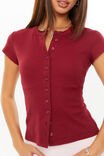 Lexy Rib Button Through Tee, CHERRY RIPE - alternate image 4