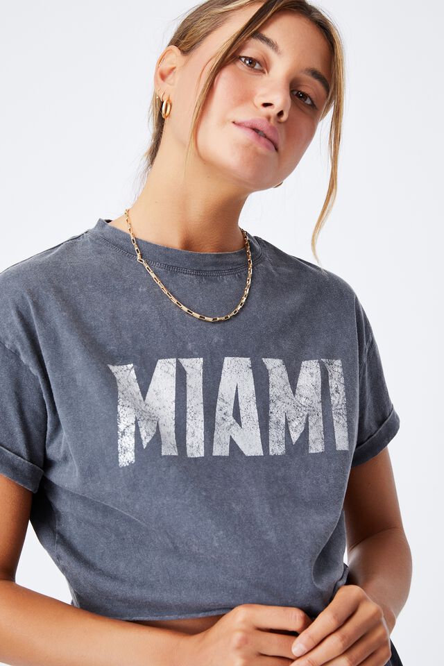 Miami Crop T Shirt, VINTAGE WASH GRANITE GREY/MIAMI