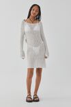 Leah Long Sleeve Open Knit Dress, WINTER WHITE - alternate image 5