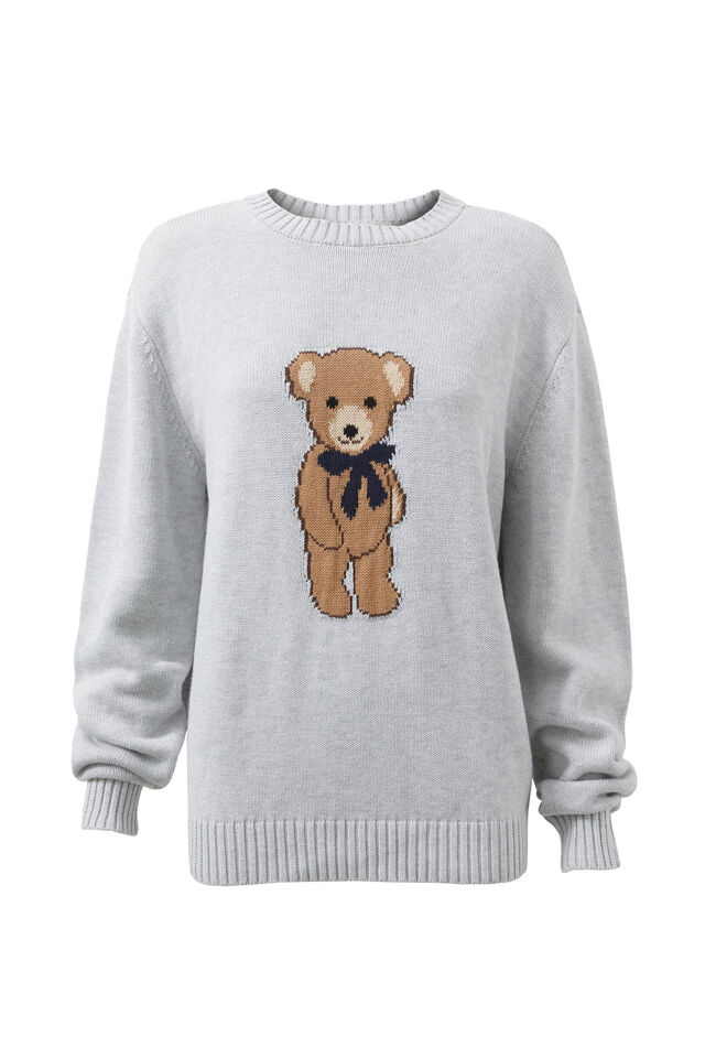 Bambie Crew Jumper, GREY MARLE/TEDDY BOW