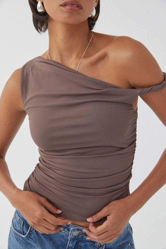 Luxe Bree Ruched Twist Top, BROWN CAROB