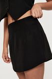 Indigo Tailored Curved Mini Skirt, BLACK