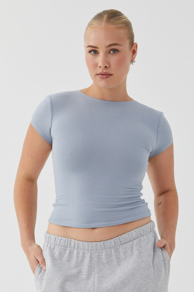 Soft Backless Tee, BLUE MIST