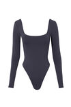 Luxe Square Neck Long Sleeve Bodysuit, GUNMETAL - alternate image 6