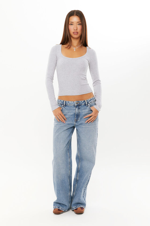 Riri Scoop Neck Long Sleeve Top, GREY MARLE