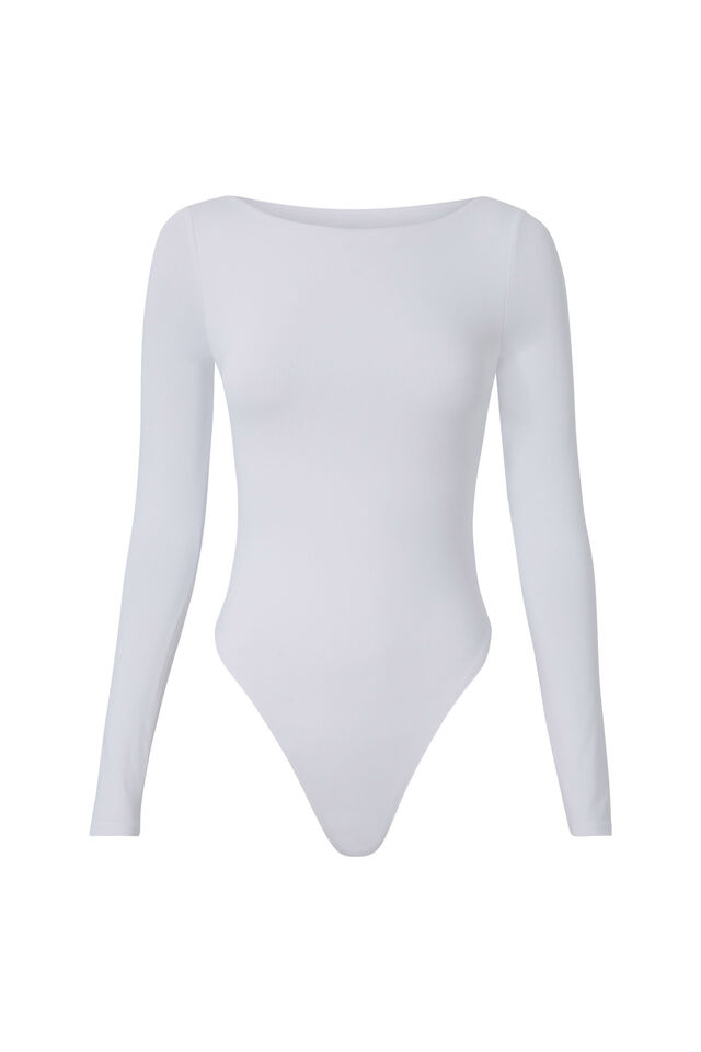 Luxe Backless Long Sleeve Bodysuit, WHITE