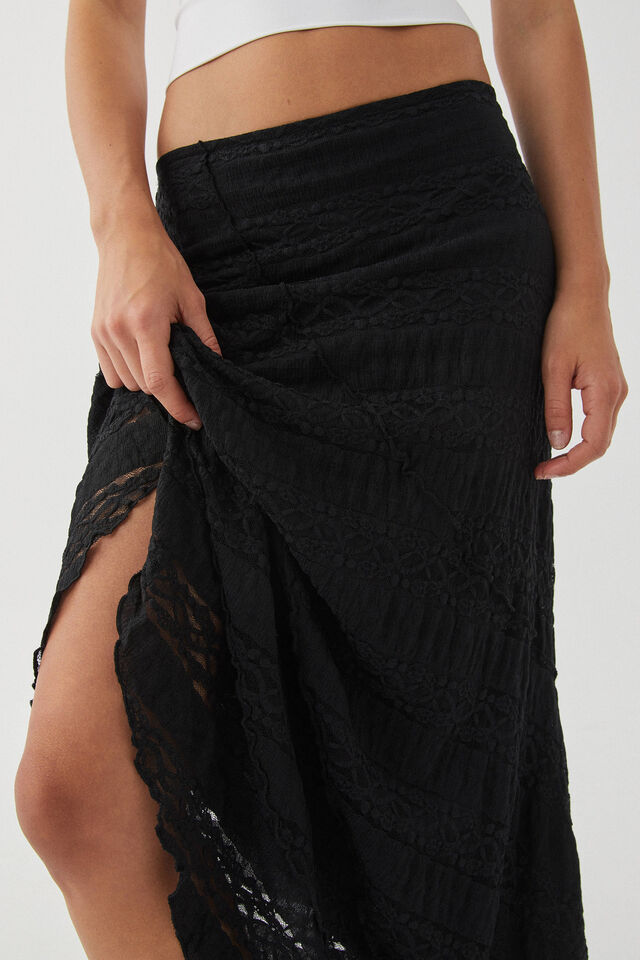 Charlie Asymmetrical Textured Skirt, BLACK