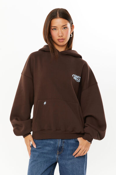 Ella Oversized Fleece Hoodie, CACAO BROWN/CIAO BELLA