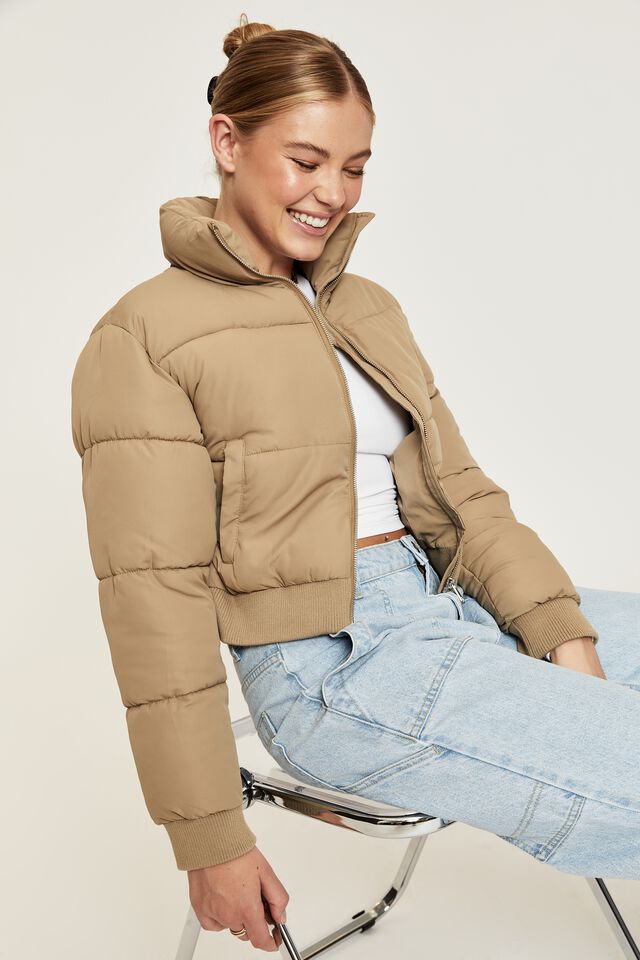 Recycled Cropped Puffer, PALE KHAKI