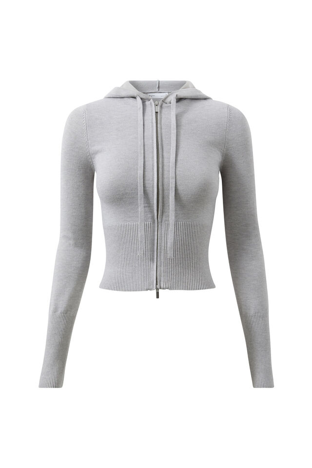 Katie Zip Through Knit Hoodie, GREY MARLE