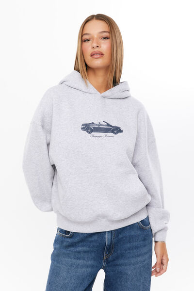 Ella Oversized Fleece Hoodie, GREY MARLE/PASSENGER PRINCESS