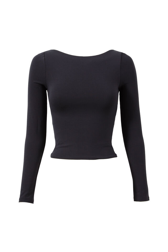 Ivy Backless Long Sleeve Top, BLACK