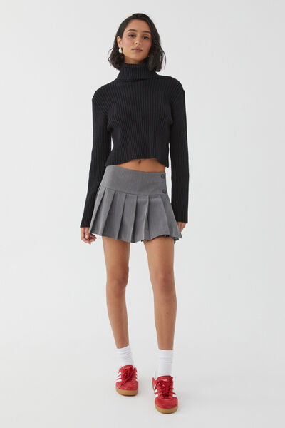 Tilly Pleated Mini Skirt, CHARCOAL MARLE