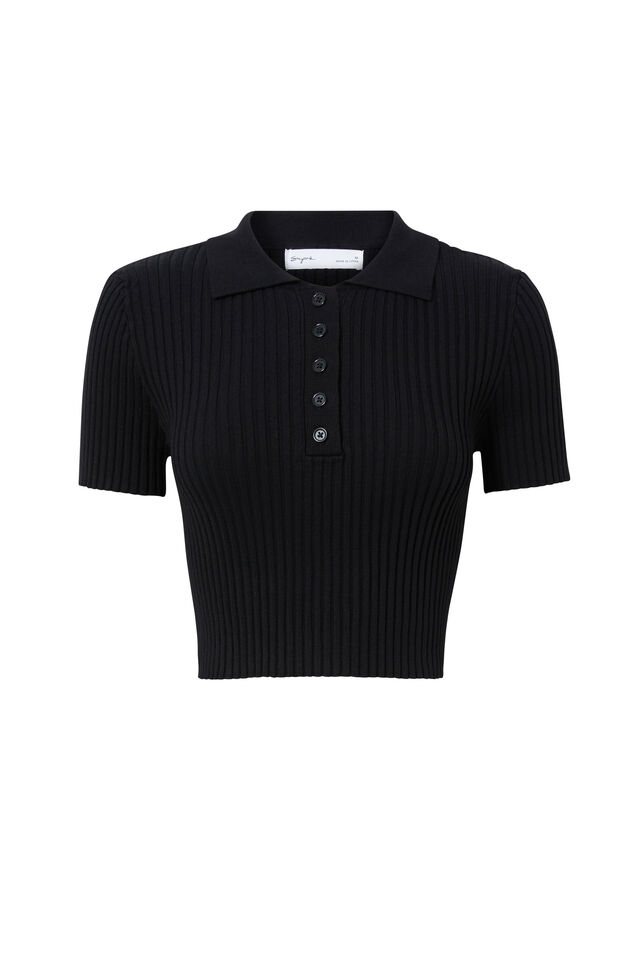 Shani Short Sleeve Knit Polo, BLACK