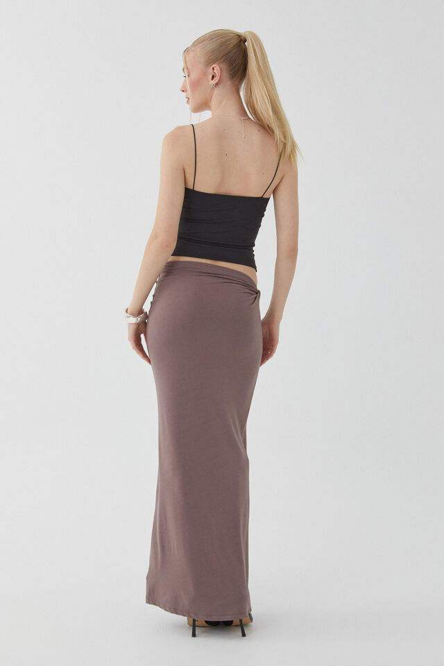 Soft Twist Maxi Skirt, BROWN CAROB