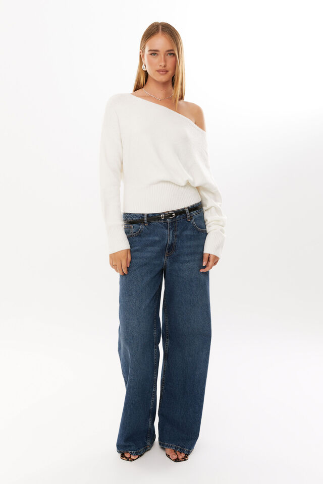 Pippa Off Shoulder Knit Jumper, CLOUD WHITE