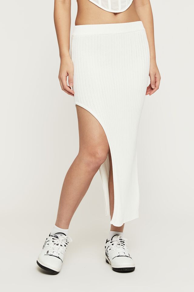 Chelsea High Split Midi Skirt, WHITE