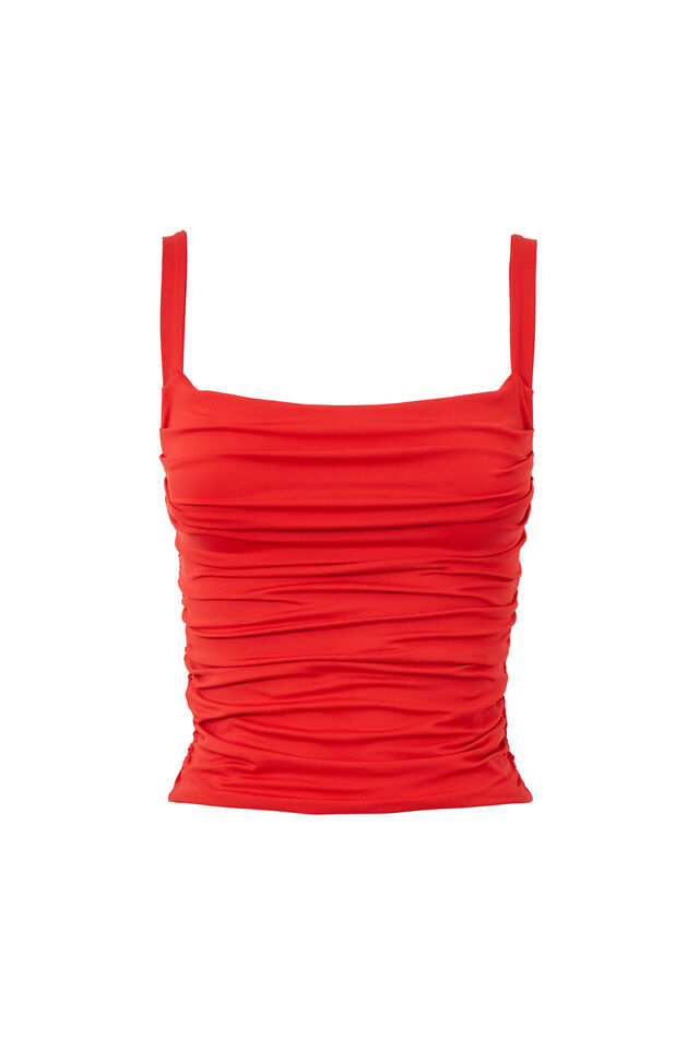 Luxe Ruched Sleeveless Top, RUBY RED