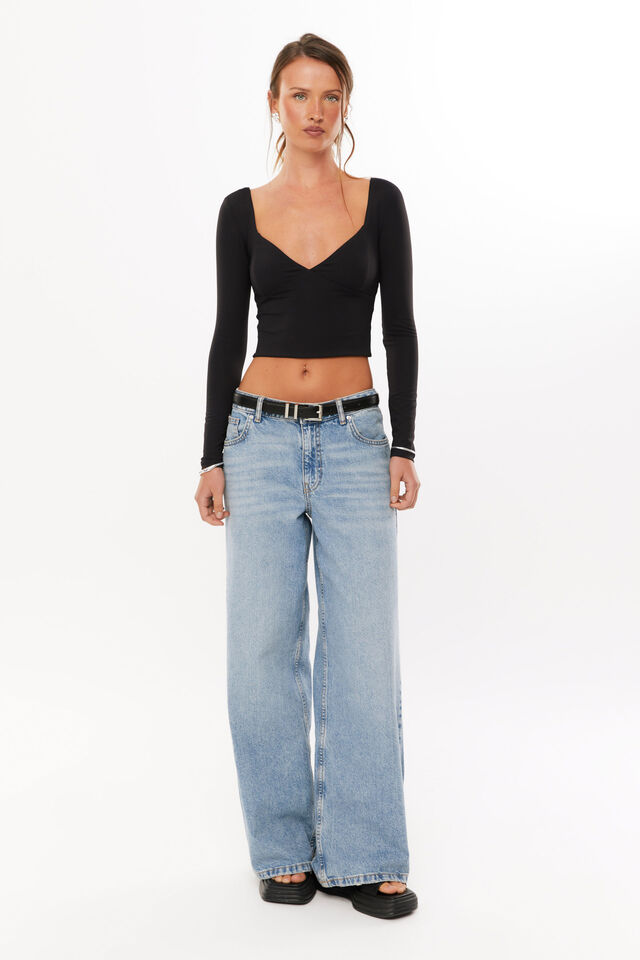 Luxe Kya Long Sleeve Top, BLACK
