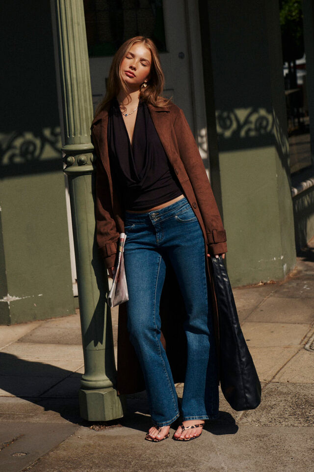 Sarah Faux Suede Trench Coat, MOCHA BROWN
