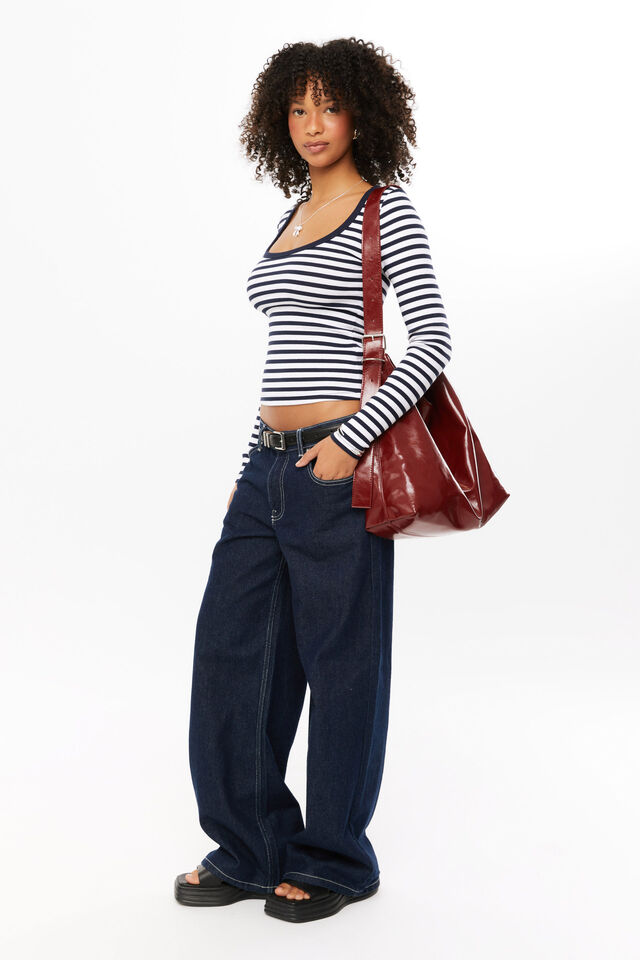 Riri Scoop Neck Long Sleeve, NAVY LEAGUE STRIPE