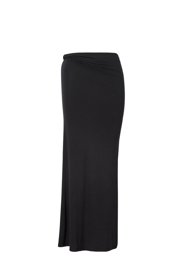 Soft Twist Maxi Skirt, BLACK