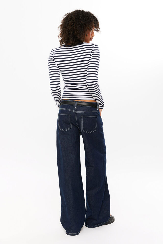 Riri Scoop Neck Long Sleeve, NAVY LEAGUE STRIPE