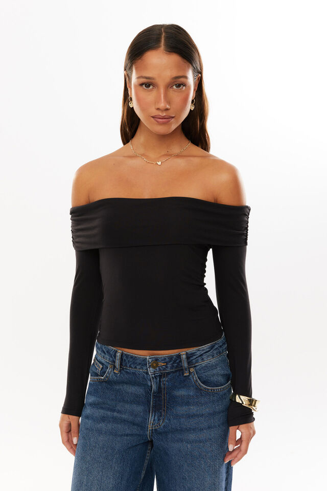 Soft Debbie Off The Shoulder Top, BLACK