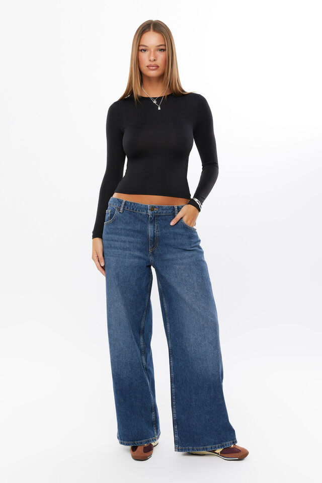 Luxe Long Sleeve Longline Tee, BLACK