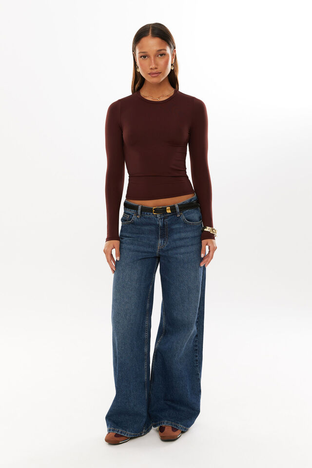 Luxe Long Sleeve Longline Tee, WINTER WINE