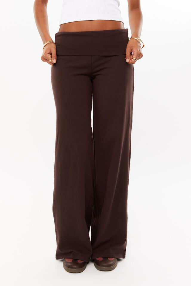 Fold Back Wide Leg Pant, DEEP CHOC