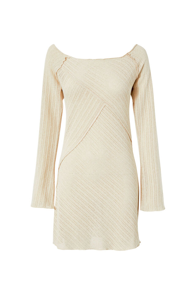 Jessa Bell Sleeve Knit Mini Dress, VANILLA BEIGE