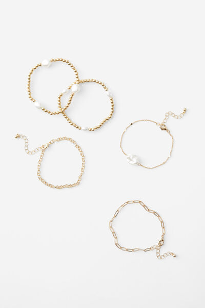 Bracelet Stack, GOLD/PEARLS