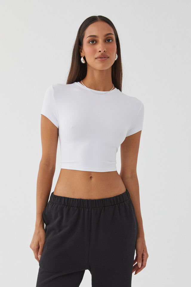 Luxe Cropped Short Sleeve Top, WHITE